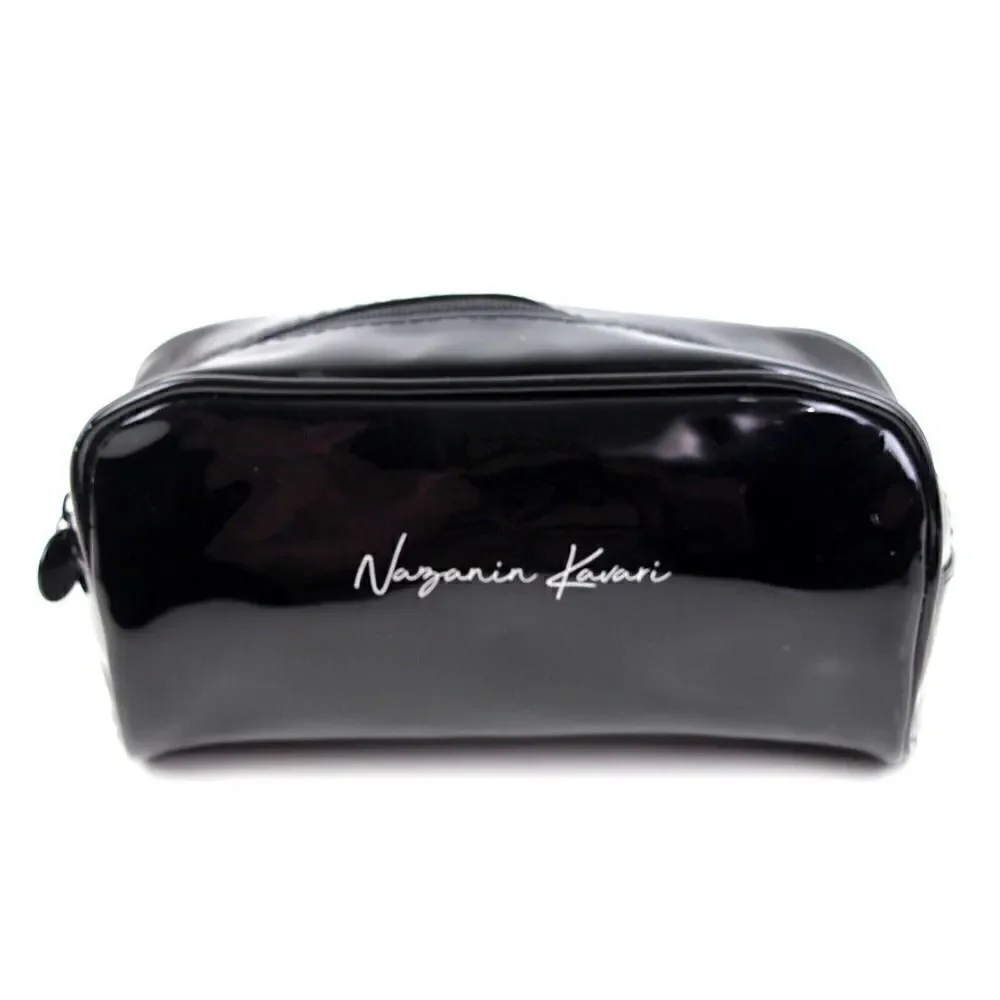 NAZANIN KAVARI BLACK PVC MAKEUP ZIP CASE BRUSH HOLDER COSMETIC BAG PURSE
